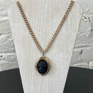 Vintage Black Cameo Locket Necklace